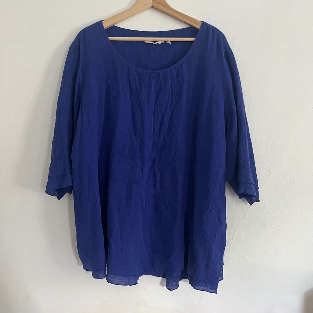 Soft Surroundings Women's Royal Blue Layered 3/4 Sleeve Tunic Top 100% Cotton 2X